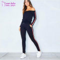 Lorren Black off Shoulder Striped Jumper Loungewear Set